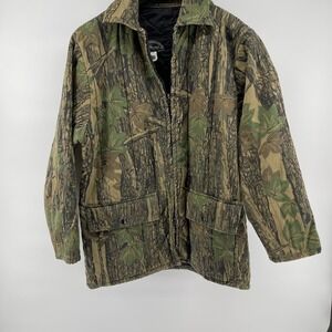 Vintage‎ All Weather Jacket Large REBARK Camouflage Lined Hunting Outdoors USA